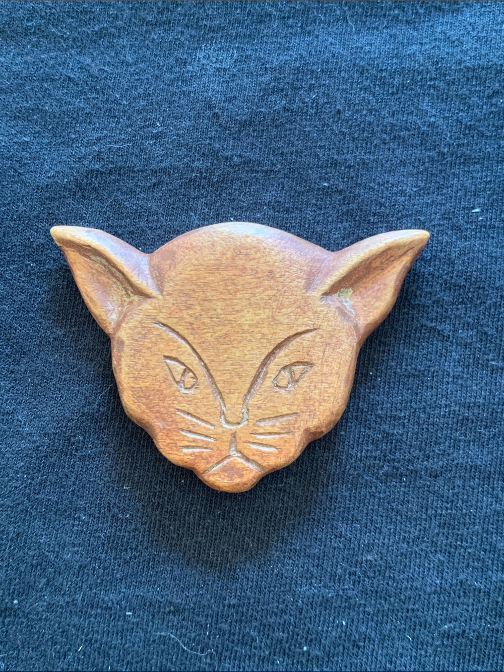 Handcrafted Brown Wooden Cat Face Ornament - Pets Cat Decor